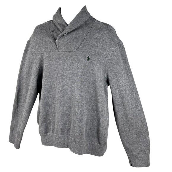 Polo Ralph Lauren Mens XL Jersey Shawl Collar Gray Pullover Sweater Quiet Luxury - Picture 9 of 16
